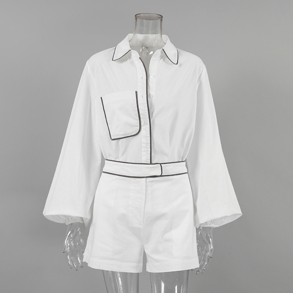Commense White Button-Up Blouse and Shorts Set - Picture 4 of 9